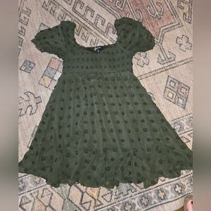 Olive green dress with puffy texture